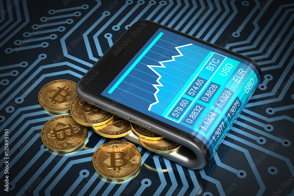Concept Of Digital Wallet And Gold Bitcoins On Printed Circuit Board Concept Of Digital Wallet And Gold Bitcoins On Printed Circuit Board