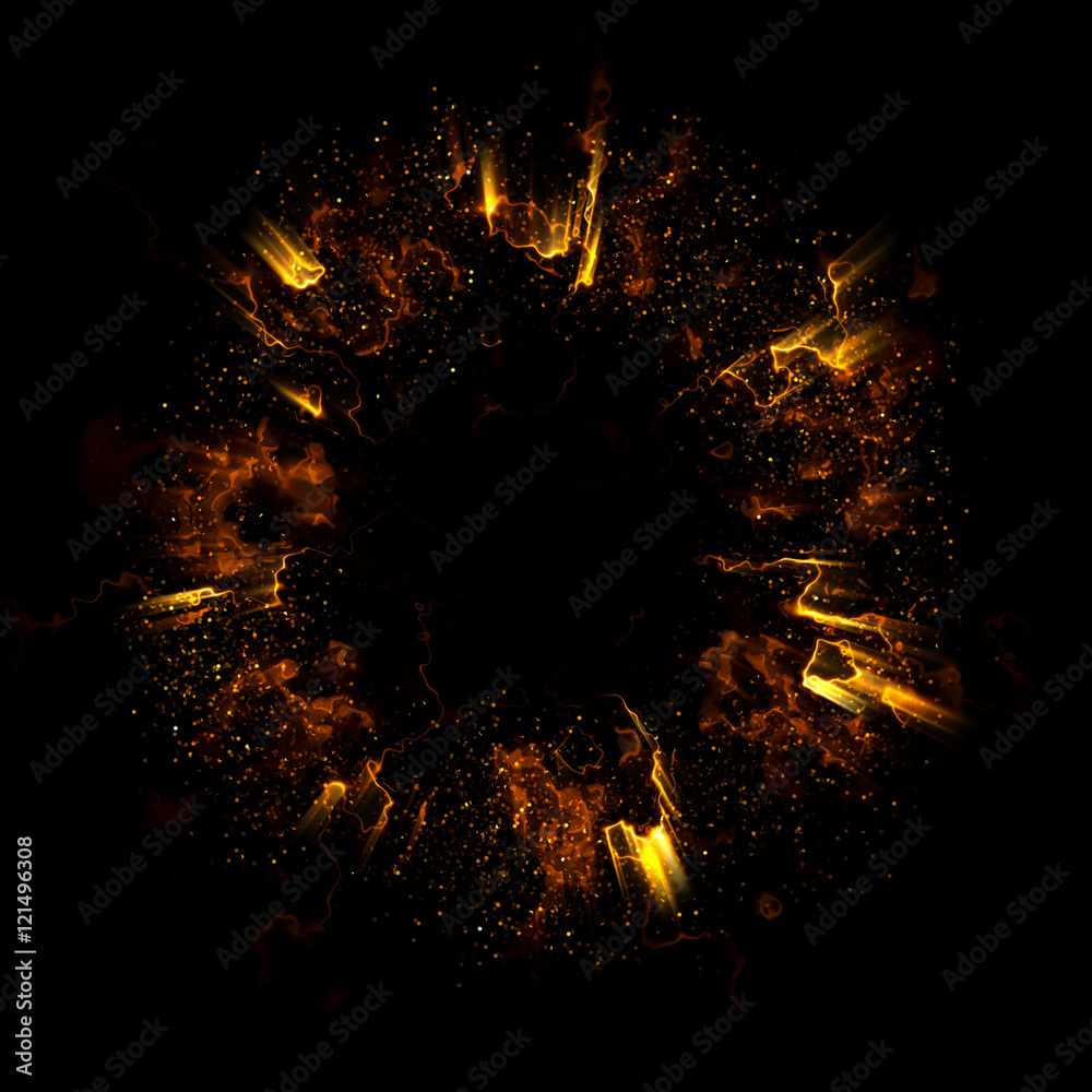 Abstract ring background with luminous explosive backdrop. Glowing ...
