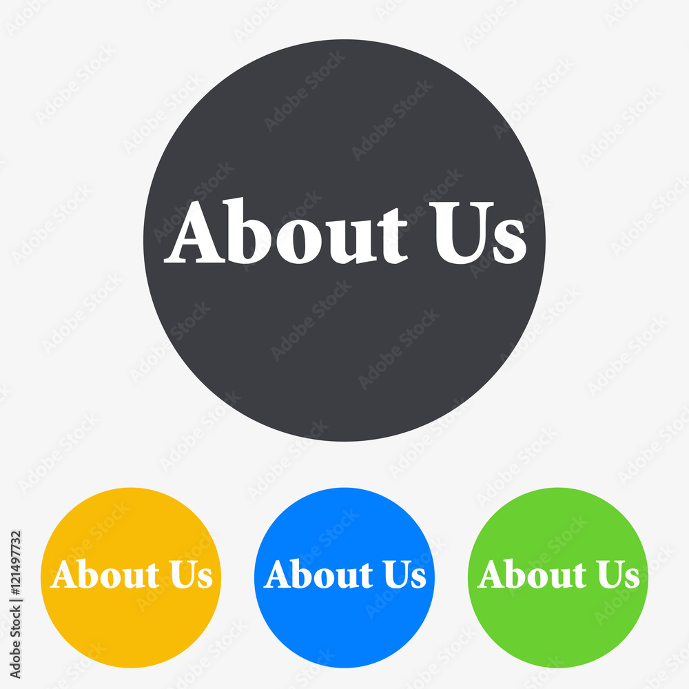 Icono plano texto About Us en circulo varios colores Icono plano texto About Us en circulo varios colores