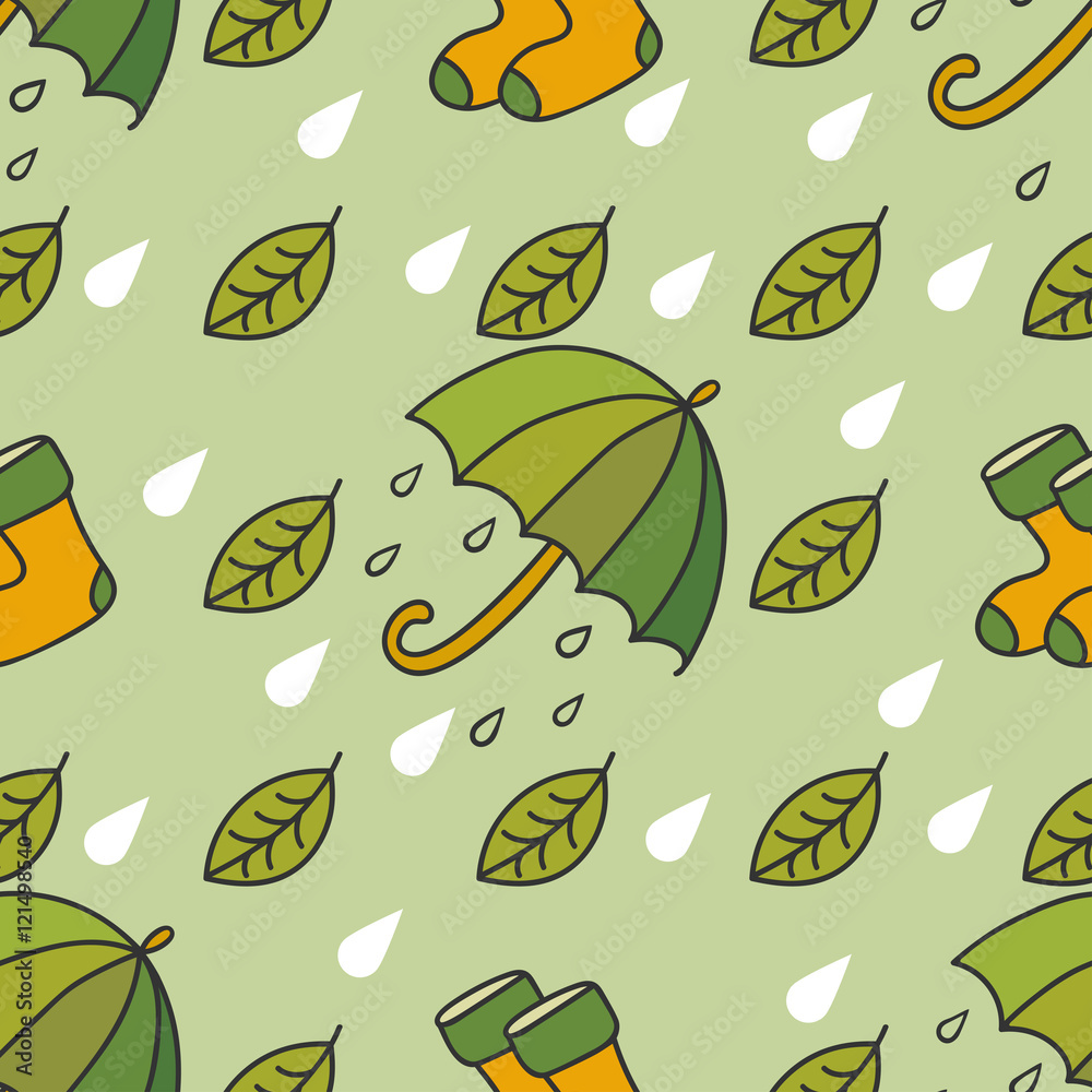Autumn rainy pattern with umbrellas, socks, leaves and drops. Autumn rainy pattern with umbrellas, socks, leaves and drops.