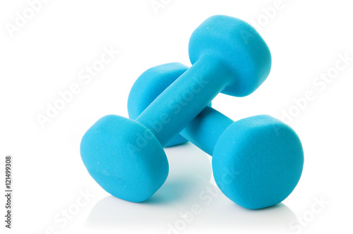 Two dumbbells on a white background