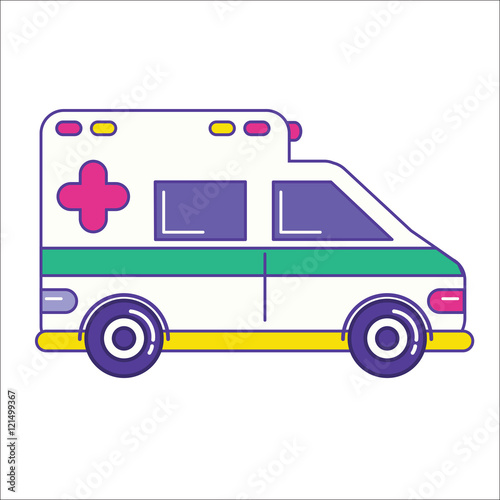 Ambulance car icon in trendy flat line style. Emergency service