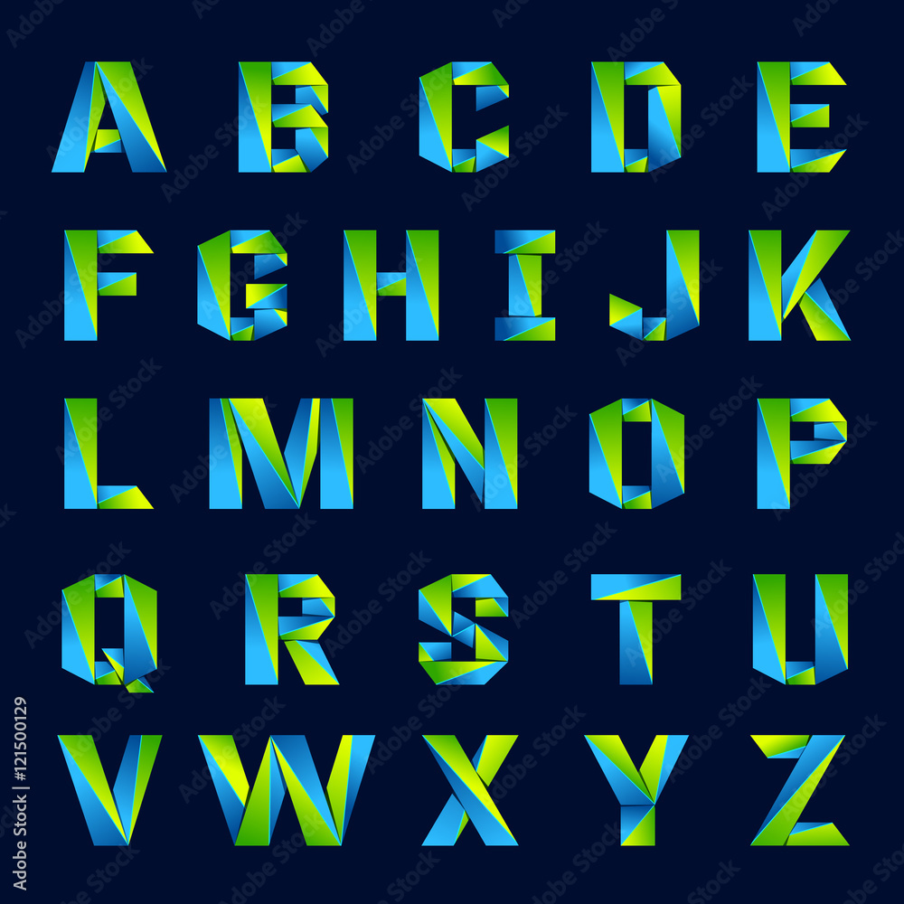 Fun english alphabet line colorful letters green and blue set. Font style, vector design template elements for your application or company.
