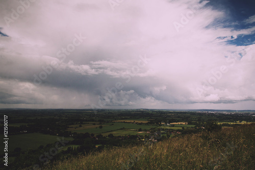Cloudy view over the Chilterns in Buckinghamshire Vintage Retro