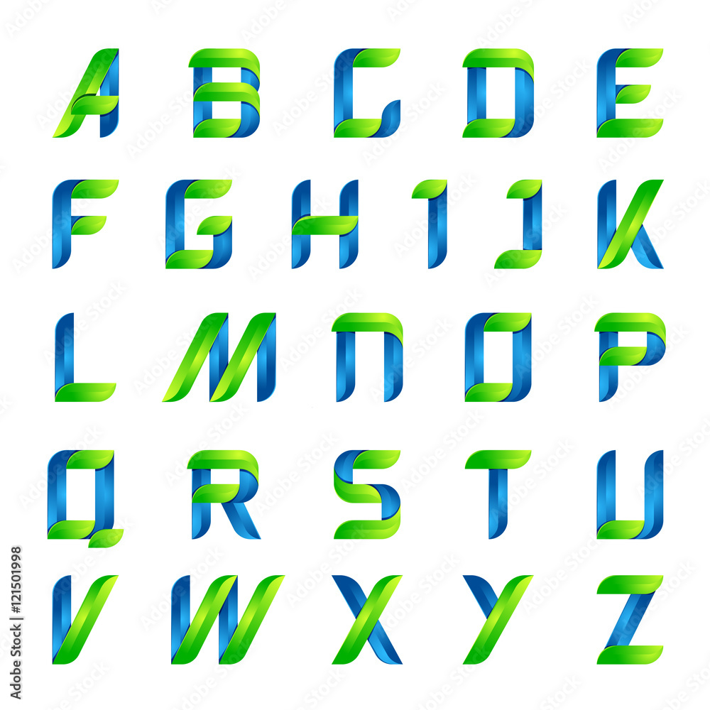 Ecology english alphabet letters green and blue design template elements icon ecology application