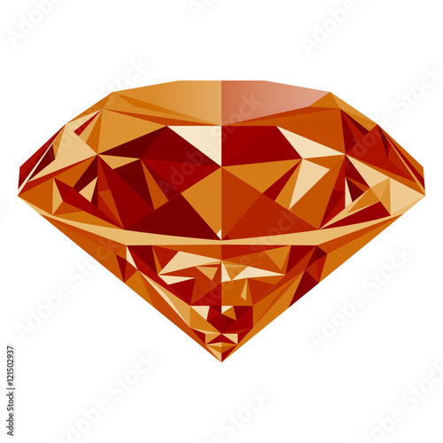Realistic shining orange topaz jewel isolated on white background. Colorful gemstone that can be used as part of logo, icon, web decor or other design.