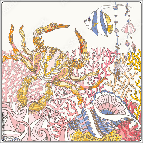 Coral reef collection. Corals and fish.
