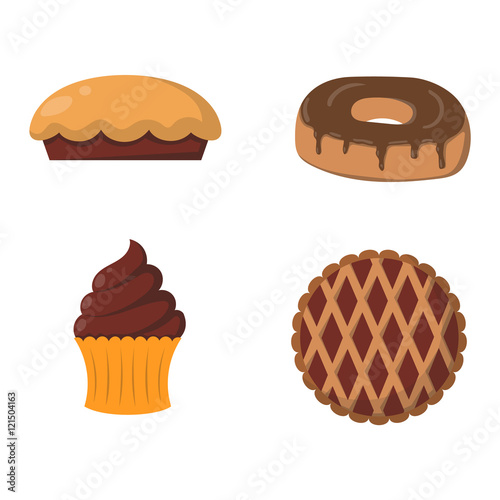 Vector illustration of bakery product food collection. Breakfast wheat meal c...