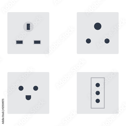 Electric outlet illustration on white background. Energy socket electrical outlet plug appliance interior icon. Wire cable cord connection electrical outlet plug