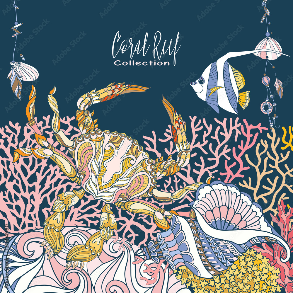 Obraz premium Coral reef collection. Underwater world. corals and fish.