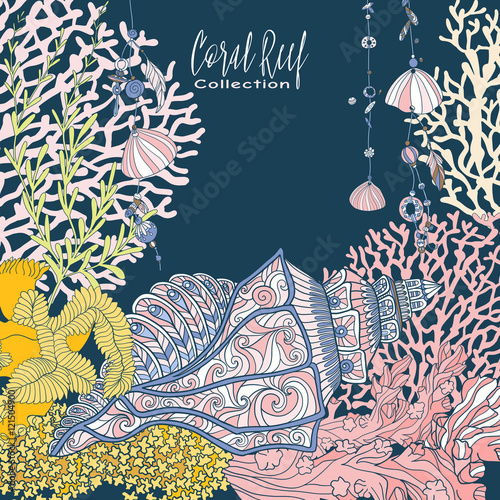 Coral reef collection. Underwater world. corals and fish.