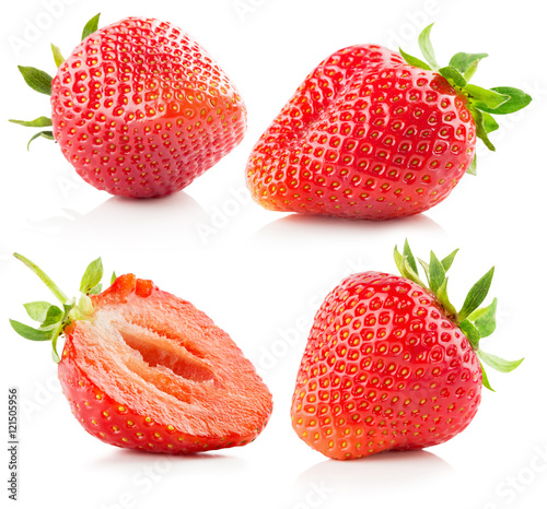 collection of strawberries isolated on the white background