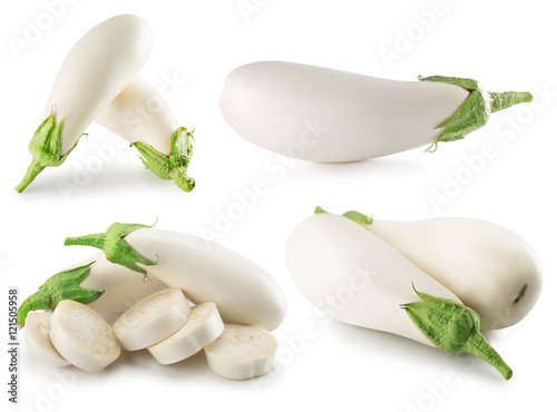 collection of white eggplant isolated on the white background