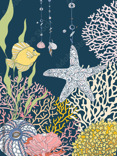 Coral reef collection. Underwater world. corals and fish.
