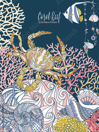 Coral reef collection. Underwater world. corals and fish.