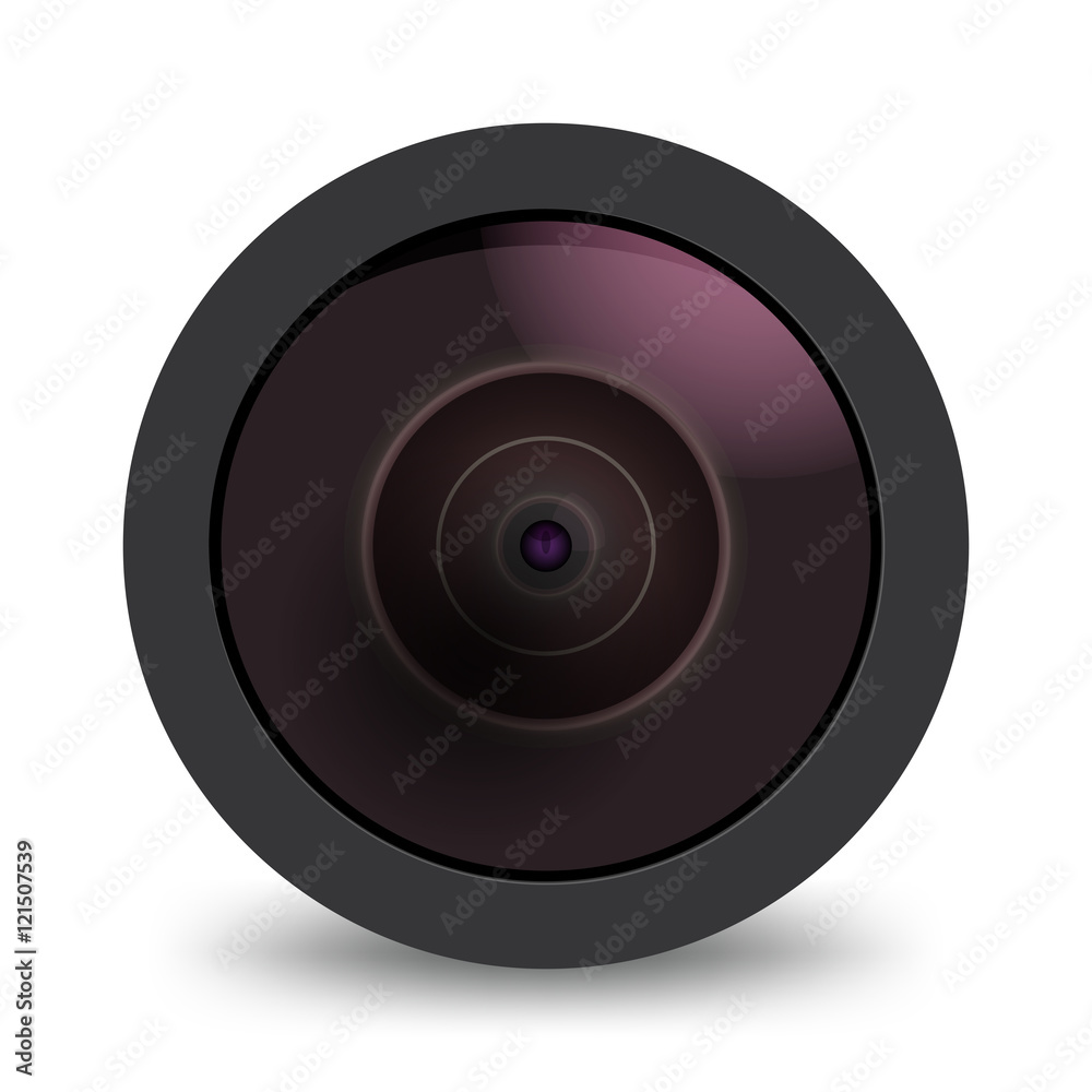 Photo video Camera lens isolated front view realistic vector Photo video Camera lens isolated front view realistic vector