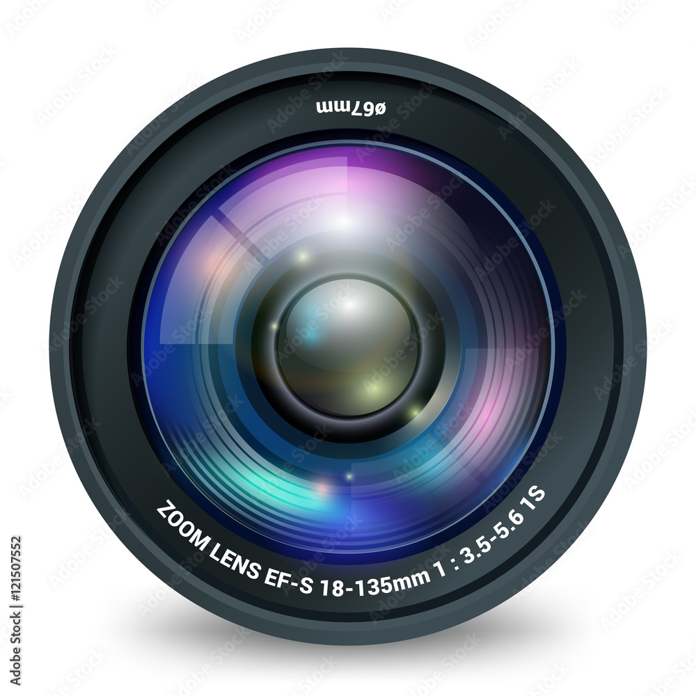 Photo video Camera lens isolated front view realistic vector Stock Vector |  Adobe Stock