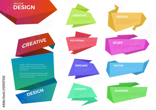 Color 10 origami labels vector template Infographics background