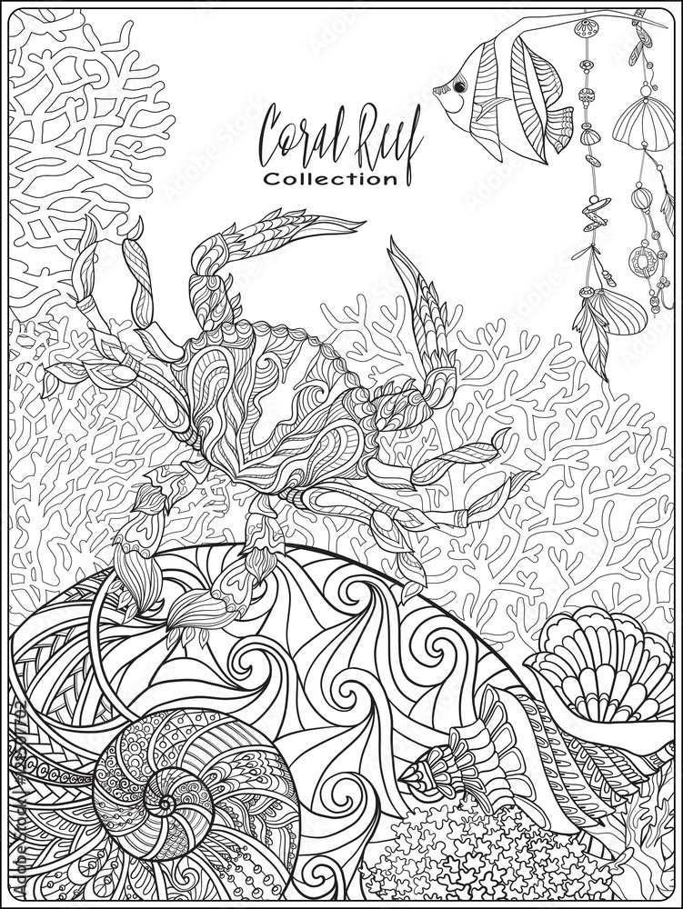 custom made wallpaper toronto digitalCoral reef collection.Anti stress coloring book for adult and. Outline drawing coloring page.