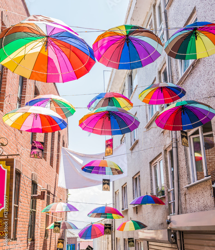 Umbrellas near street cafe in Istanbu
