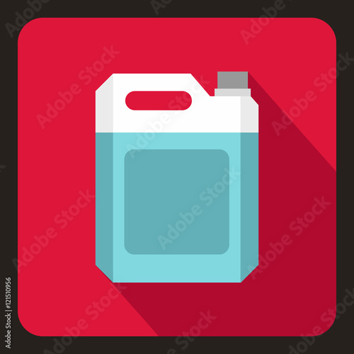 Plastic jerry can icon in flat style on a crimson background vector illustration