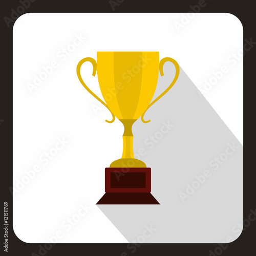 Gold Cup icon in flat style with long shadow. Award symbol vector illustration