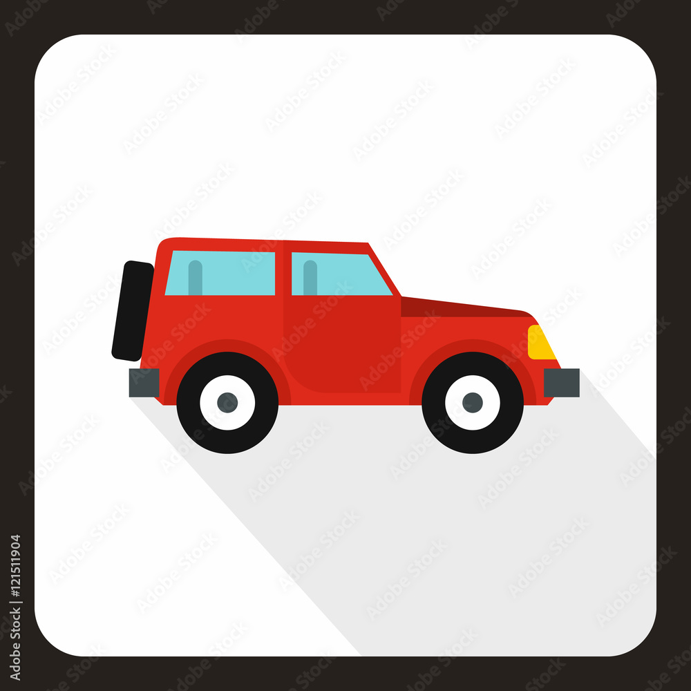 Jeep icon in flat style with long shadow. Transport symbol vector illustration