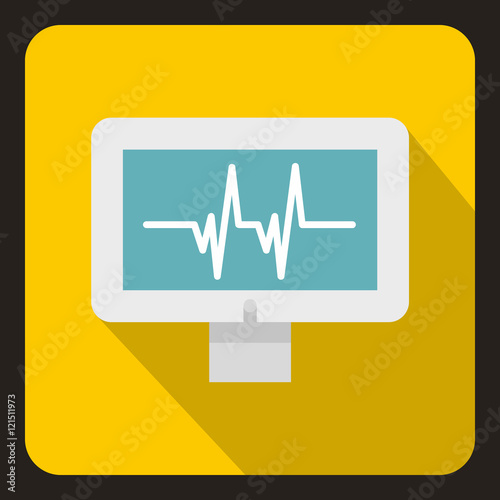 Monitor heartbeat icon in flat style with long shadow. Medical symbol vector illustration