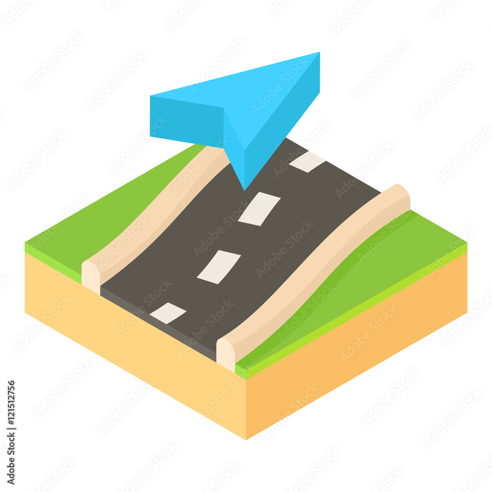 Pointer on road map icon in cartoon style isolated on white background. Navigation symbol vector illustration Pointer on road map icon in cartoon style isolated on white background. Navigation symbol vector illustration
