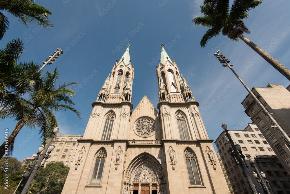 Facade of Se Cathedral in Sao Paulo City Center