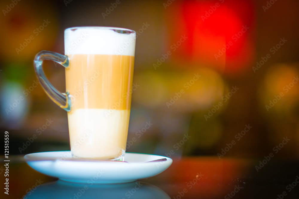Cup of coffee latte macchiato in coffee shop Cup of coffee latte macchiato in coffee shop