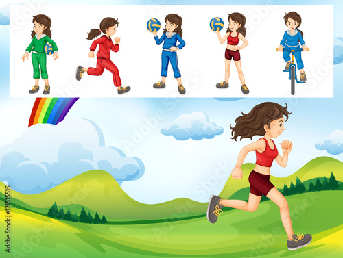 Woman doing different kinds of sports