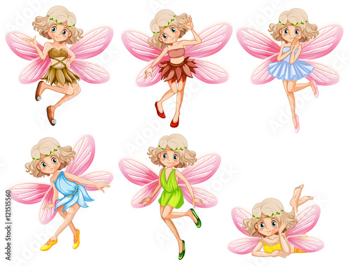 Six fairies with pink wings