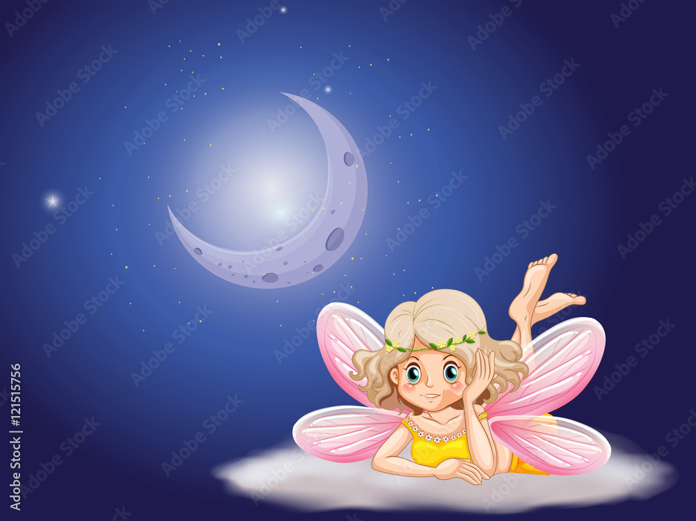 Fairy on cloud at night time
