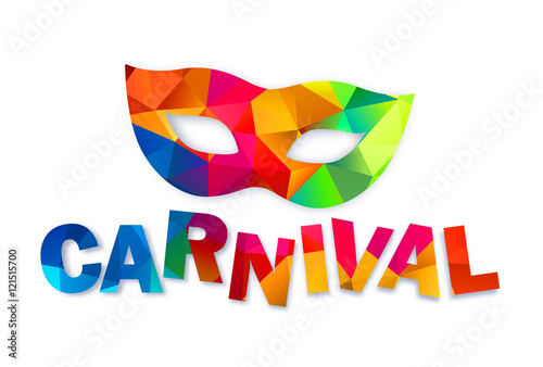 Bright rainbow colors vector carnival mask and sign