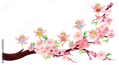 Fairies flying on blossom branch © GraphicsRF