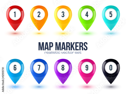 Rainbow colors glossy 3D map point markers