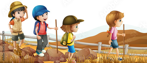 Children hiking up the mountain