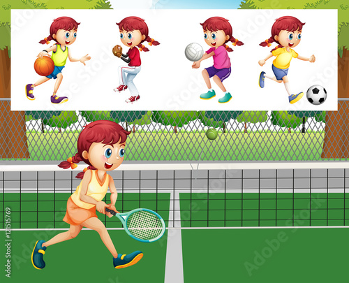 Girl doing different sports