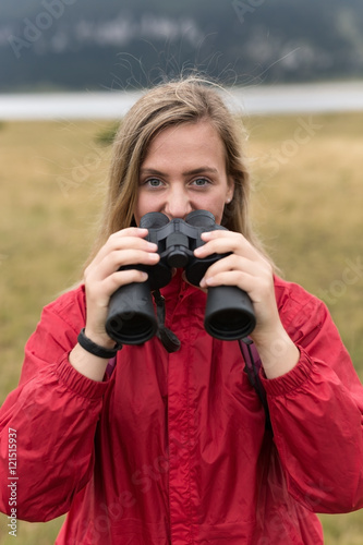 woman tourist on a background of mountains © Myvisuals