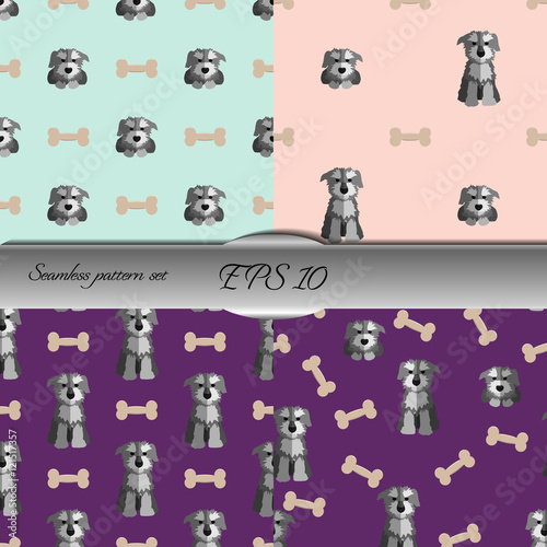 Set of cute schnauzer seamless patterns