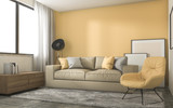3d rendering yellow loft living room with minimal decoration