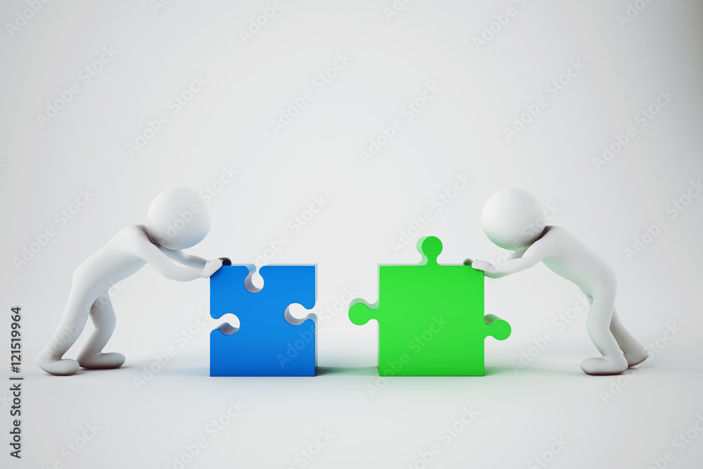 White businesspeople build a company. Concept of parthership and teamwork. 3D rendering. White businesspeople build a company. Concept of parthership and teamwork. 3D rendering.