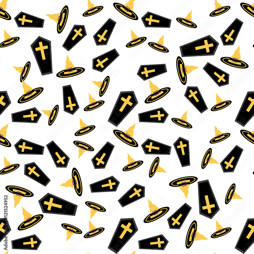 Seamless Pattern with Hat and Coffin.