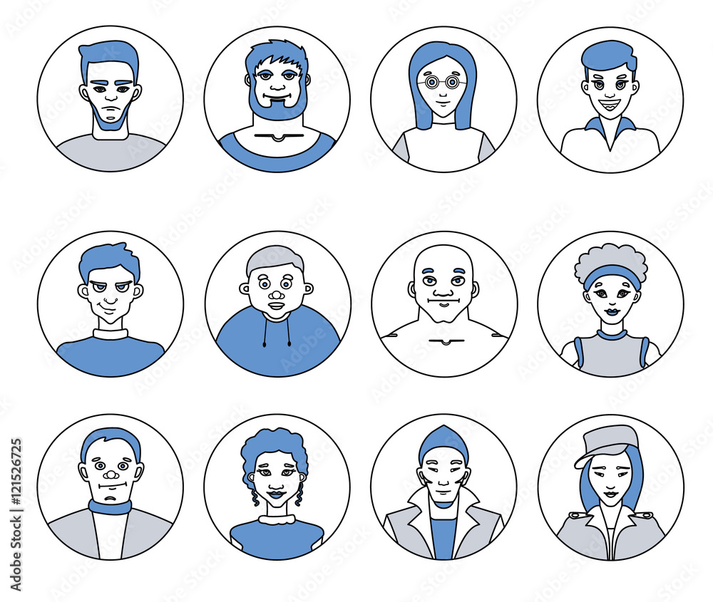 Avatars, characters people, men and women of different professions, flat vector line icons Avatars, characters people, men and women of different professions, flat vector line icons