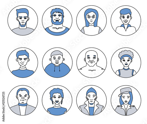 Avatars  characters people  men and women of different professions  flat vector line icons