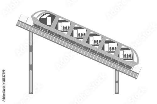 Funicular on the rails and fence on a white background. Abstract