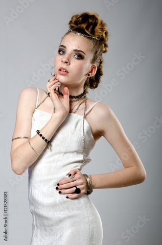 girl in white dress in rock style