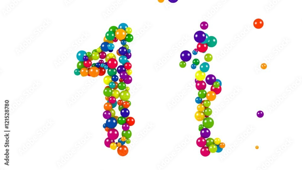 Various sized green, red, blue and yellow balls in the shape of number ten over white background Various sized green, red, blue and yellow balls in the shape of number ten over white background