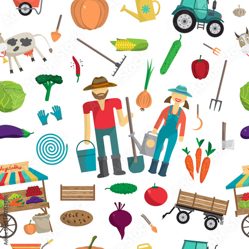 Textile seamless pattern flat cartoon style for farm elements an